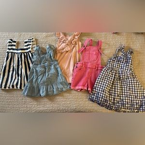 Lot Bundle of Five Girls Size 4-5 Summer Dresses and Short Overalls